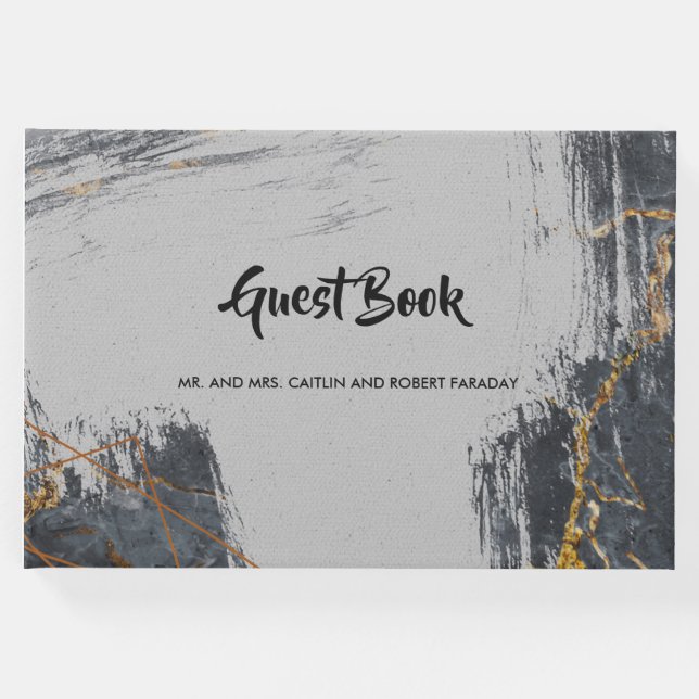 Livro De Visitas Marble Glitter Geométrico (Frente)