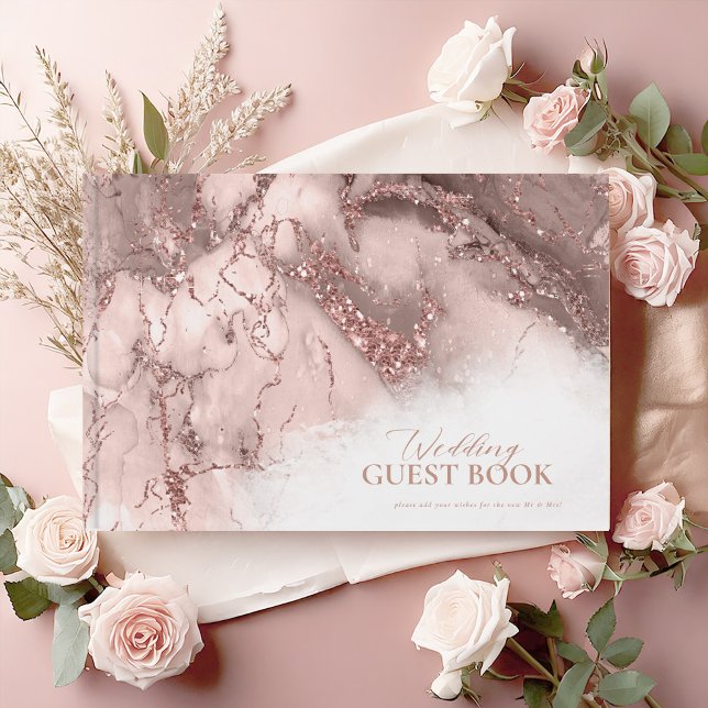 Livro De Visitas Marble Glitter Wedding Rosa Dourado ID644 (Criador carregado)