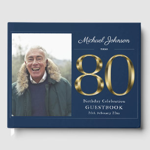 Livro De Visitas Marinho Azul 80 Aniversário Dourado Tipografia Per