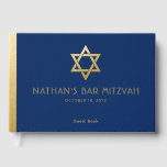 Livro De Visitas Marinho Azul Bar Mitzvah Estrela Dourada do David<br><div class="desc">O elegante bar clássico azul e dourado mitzvah personalizado livro de hóspedes impresso personalizado com nome personalizado,  data e estrela de David.</div>