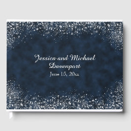 Livro De Visitas Marinho Azul Branco Stardust Casamento Guestbook