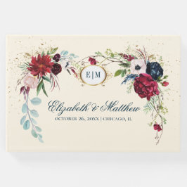 Livro De Visitas Marinho azul | Casamento Burgundy Bloom Watercolor
