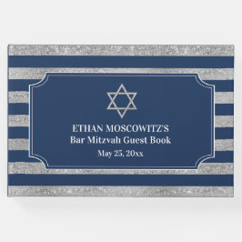 Livro De Visitas Marinho Azul, Cinza Stripes Bar Mitzvah