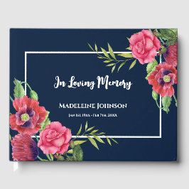 Livro De Visitas Marinho Azul das Flores Vermelhas e Rosa Funerária