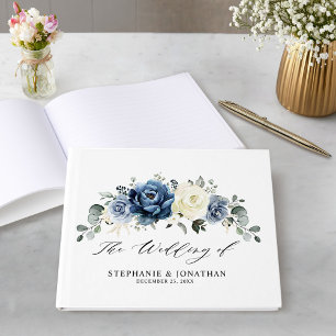 Livro De Visitas Marinho Azul Dusty Champanhe Ivory Floral Casament