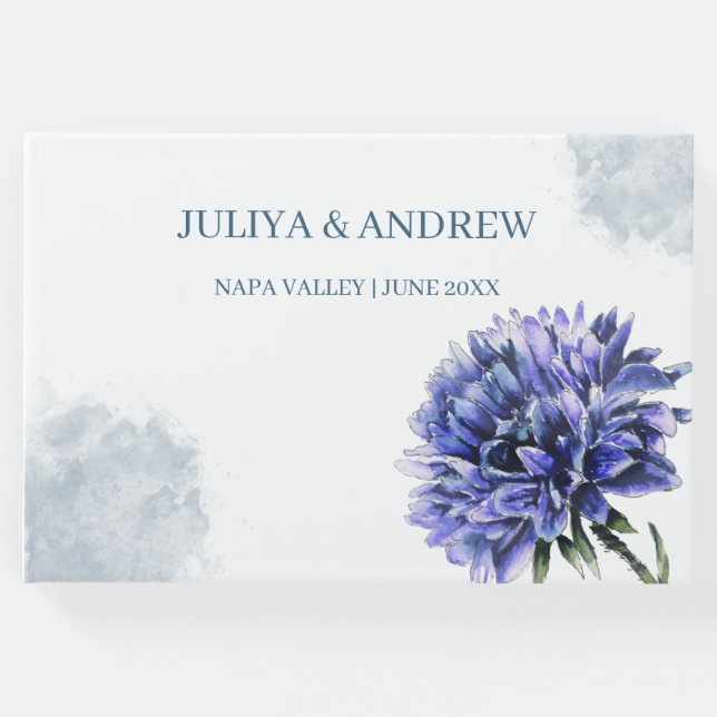 Livro De Visitas Marinho azul floral simples casamento (Frente)