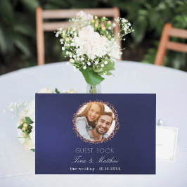 Livro De Visitas Marinho azul rosa dourado casamento