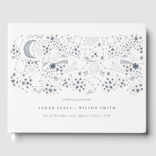 Livro De Visitas Marinho Celestial Starry Night Moon Casamento (Frente)