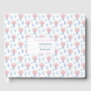 Livro De Visitas Marinho de Jars Chinês de Preppy Casamento Azul e