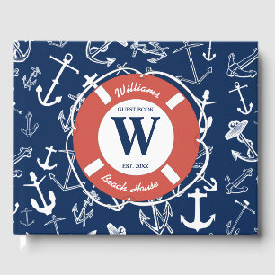 Livro De Visitas Marinho de Monograma Azul Anchor Beach House