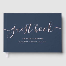 Livro De Visitas Marinho de Script Moderno Minimalista e Casamento