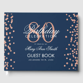 Livro De Visitas Marinho Dourada 80 Azul Aniversário Glitter Confet