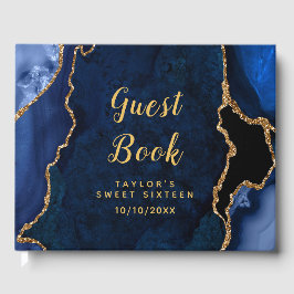 Livro De Visitas Marinho e Agate Dourado Marble Sweet 16