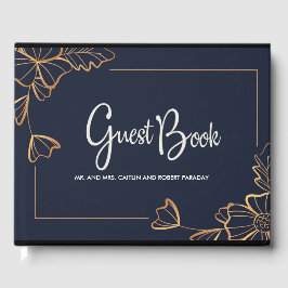 Livro De Visitas Marinho e ouro floral