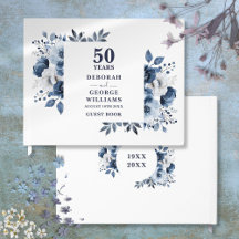 Marinho Elegante Azul Floral 50º Aniversário de Ca