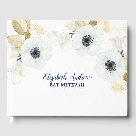 Livro De Visitas Marinho Elegante Bat Floral Azul Mitzvah