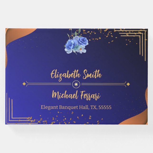 Livro De Visitas Marinho Elegante e Casamento Elegante Laranja Quei (Frente)