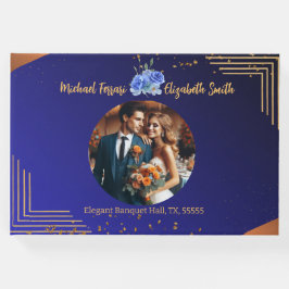 Livro De Visitas Marinho Elegante e Casamento Elegante Laranja Quei