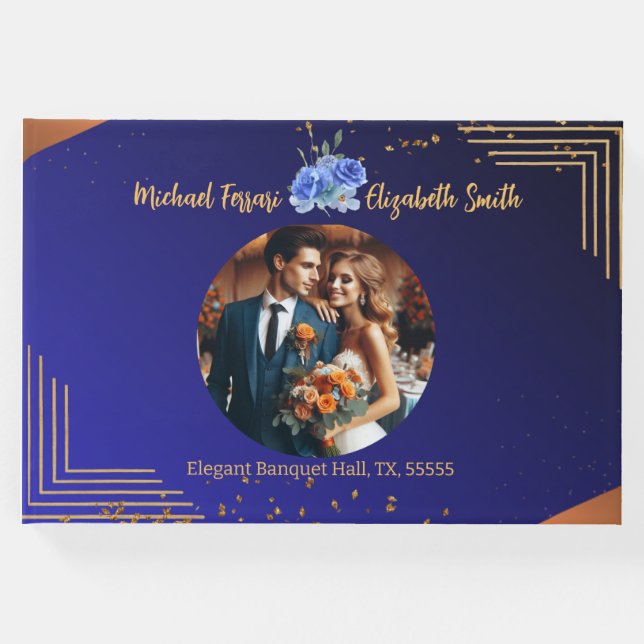 Livro De Visitas Marinho Elegante e Casamento Elegante Laranja Quei (Frente)