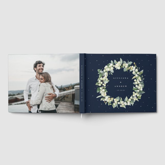 Livro De Visitas Marinho Elegante Snowberry+Eucalyptus Wreath Casam (Completo)