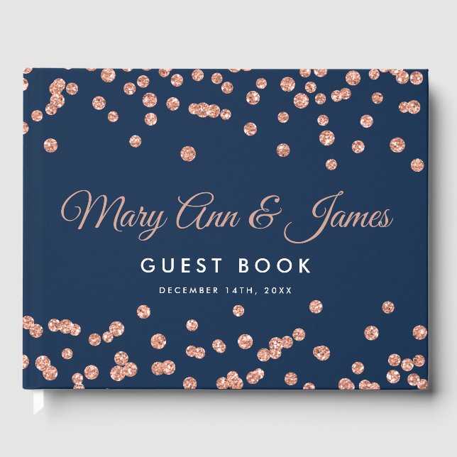 Livro De Visitas Marinho Glitter Confetti Dourado do Rosa Guestbook (Frente)