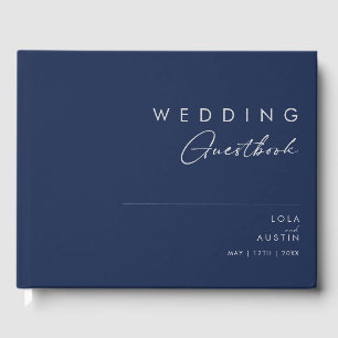 Livro De Visitas Marinho mínimo moderno azul   Silver Wedding
