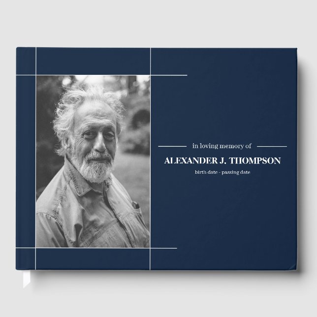 Livro De Visitas Marinho moderno e branco no funeral de memória ado (Frente)