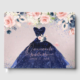 Livro De Visitas Marinho Quinceanera Glitter Gown Blush Rosas