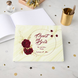 Livro De Visitas mármore floral de burgundy chic