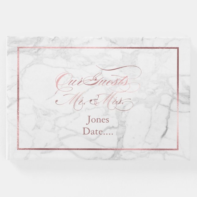 Livro De Visitas Mármore PixDezines+Rosa Faux Dourado (Frente)