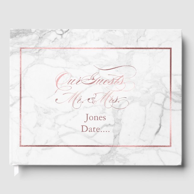 Livro De Visitas Mármore PixDezines+Rosa Faux Dourado (Frente)