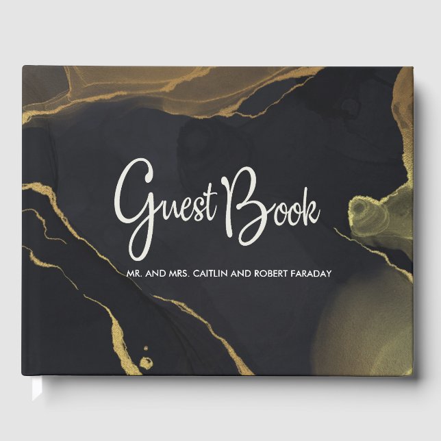 Livro De Visitas mármore preto e Dourado (Frente)