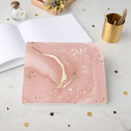Livro De Visitas Mármore Rosa Bege com Glitter Dourado Padrão Abstr