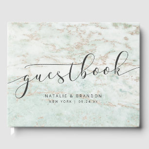 Livro De Visitas Mármores Modernos com Casamento Dourado Rosa