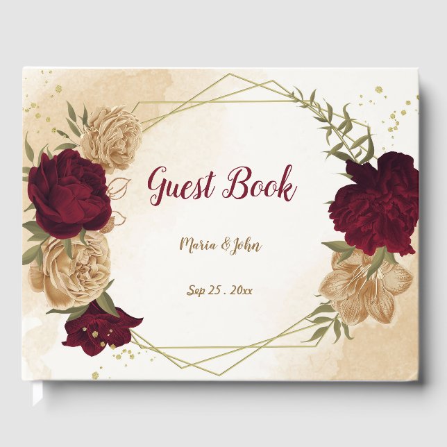Livro De Visitas Maroon verde-ouro botânico (Frente)