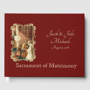 Livro De Visitas Marrom católico tradicional do ouro do casamento