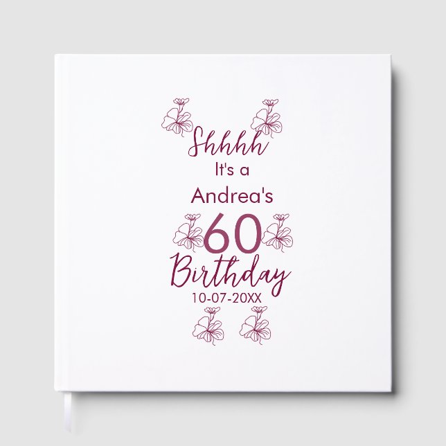 Livro De Visitas Marron white mauve shhhh 60.º aniversário nome flo (Frente)
