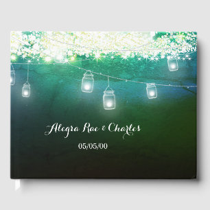 Livro De Visitas Mason Jar Blue Green Watercolor sob as estrelas