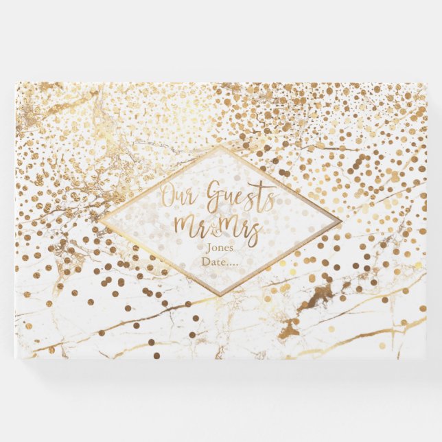 Livro De Visitas MÁXIMA BRANCA PixDezines+FAUX DOURADO CONFETTI (Frente)