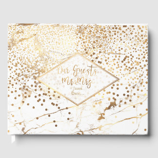 Livro De Visitas MÁXIMA BRANCA PixDezines+FAUX DOURADO CONFETTI