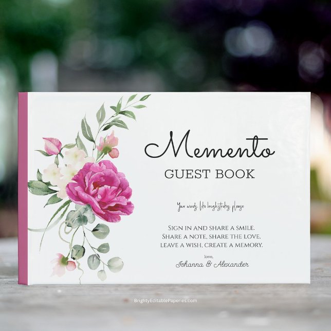 Livro De Visitas Memento Weding Guest Book Pink Rose Peony Blooms (Sign in, Share a Smile: Elegant Rose & Peony Guest Book!)