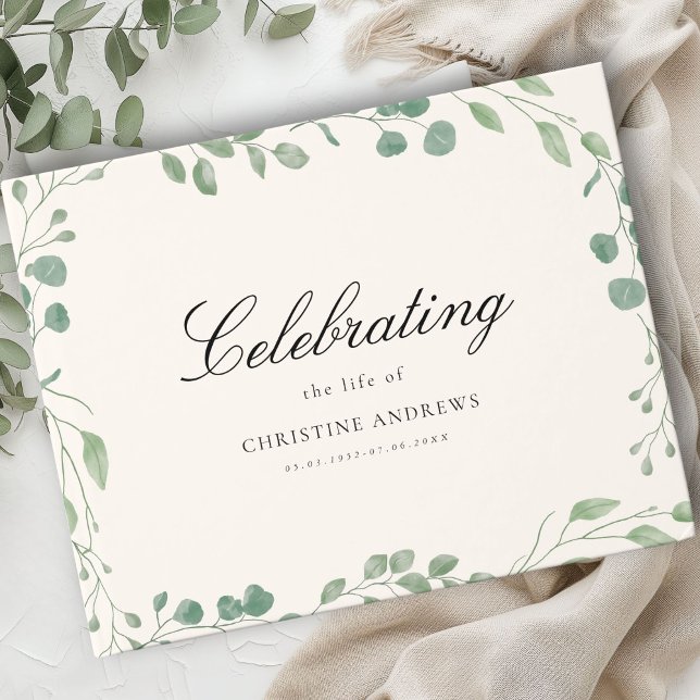 Livro De Visitas Memorial "Celebrando a Vida de" Beige Eucalyptus (Memorial "Celebrating life of" Beige Eucalyptus Guest Book)