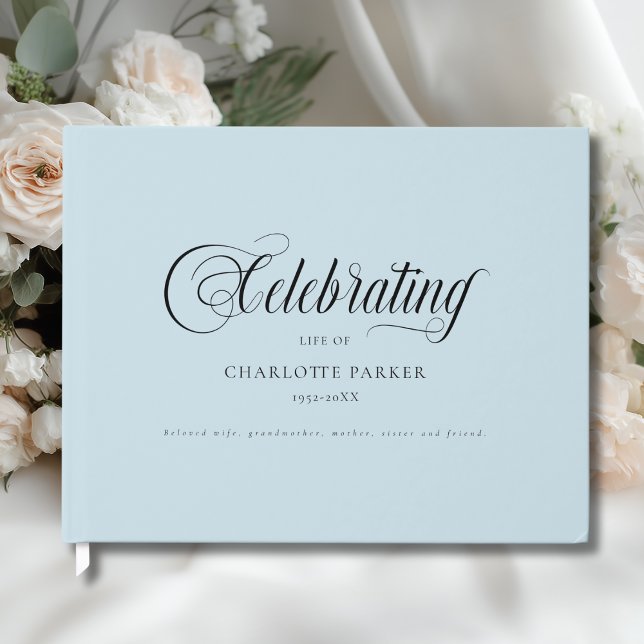 Livro De Visitas Memorial "Celebrando a vida de"  Blue (Memorial "In Loving memory" Blue Custom Guest Book)