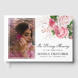 Livro De Visitas Memorial de Fotografia Floral Rosa Elegante