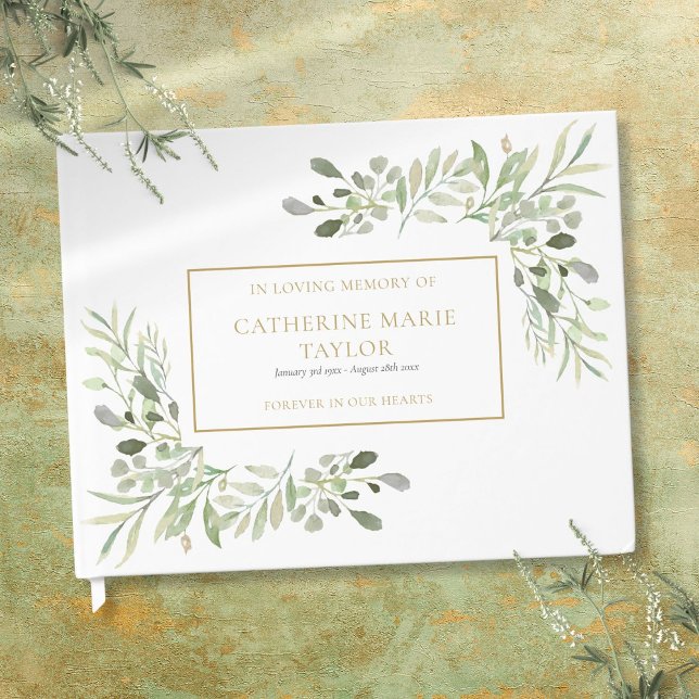 Livro De Visitas Memorial de Verde em Memória Amorosa Funeral (Greenery In Loving Memory Memorial Funeral Guest Book)