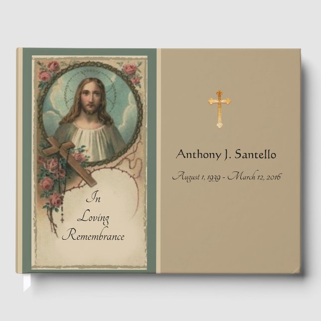 Livro De Visitas Memorial do Jesus Religioso Funeral Vintage (Frente)