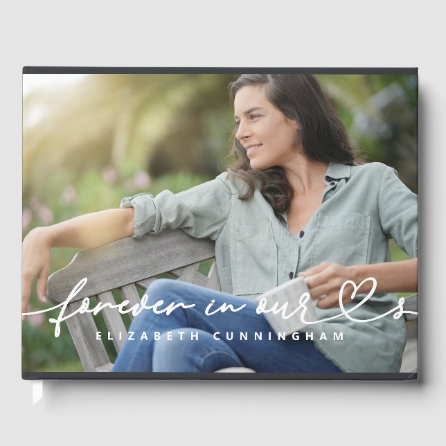 Livro De Visitas Memorial Forever Hearts Simple Modern Photo (Frente)