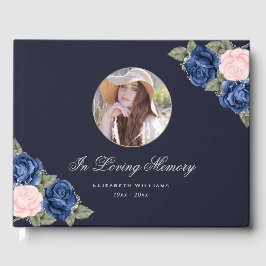 Livro De Visitas Memorial Funeral de Foto Silver Pink Azul