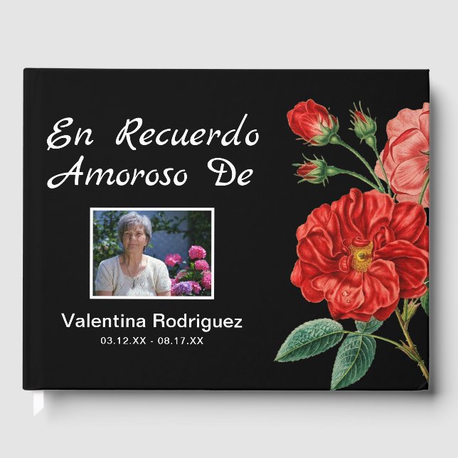 Livro De Visitas Memorial Funeral Espanhol | Flores Vermelhas (Frente)