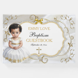 Livro De Visitas Menina Batismo Christening White e Dourada Cruz